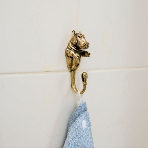 Hippo Brass Wall Hook – Handmade Decorative Hook for Coats, Towels, Bags, and Hats – Playful Animal-Themed Home Décor Accessory