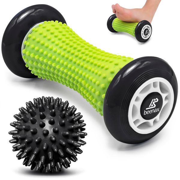 Beenax Foot Massage Roller and Hard Spiky Ball Set - Plantar Fasciitis Recovery, Muscle Roller Stick, Fascia, Feet, Trigger Point, Exercise - Relieve Stress and Relax Tight Muscles