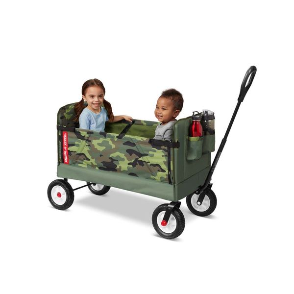 Radio Flyer 3-in-1 Camo Folding Wagon for Kids, Garden, & Cargo, Green Collapsible Wagon