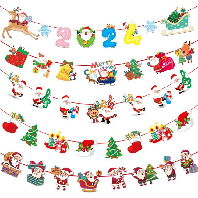 Christmas Flags, Garland, Flags, Popular Decorations, Set of 5, Merry Christmas Signs, Bunting Banners, Decorations, Decorations, Flags, Wall Decoration, Ornaments, Party, Packaging, Double Sided