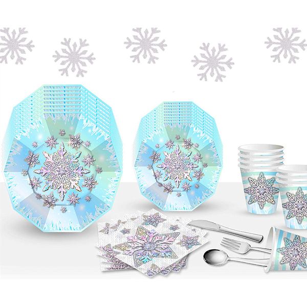 LaVenty 32 PCS Frozen Birthday Party Supplies Winter Onederland Party Supplies Frozen Party Plates Frozen Party Napkins Winter Wonderland Party Supplies