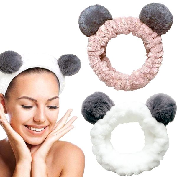 Muulaii Panda and Bear Headbands for Women Washing Face, Makeup, Girls and Baby Cute Elastic Facial Hair Bands, Beauty Products Spa Shower Headwrap Costume Hair Accessories