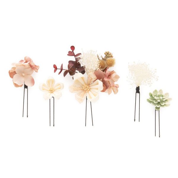 (Soubien) Hair Ornaments Coming of Age of Age Ceremony, Dry Flower Knob Craft, 5-piece Set, Long Sleeve Graduation Ceremony, Hakama, Kasumi Grass, Small Flowers, Corsage, Hair Accessories, Kimono A,