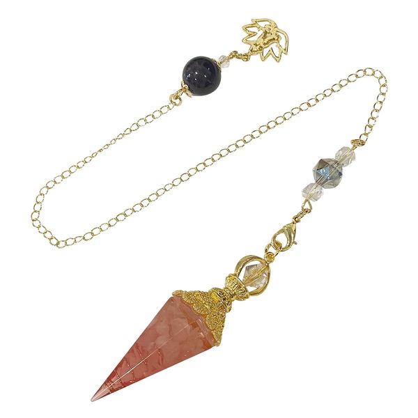 TOFBS Chakra Harz Edelstein Pendel Farbverlauf Heilsteine Pendulum Blume Wire wrap Pendel Anhänger mit Kette für Reiki Heilung Dowsing Scrying Balance Meditation Armband (Gold*Rosenquarz)