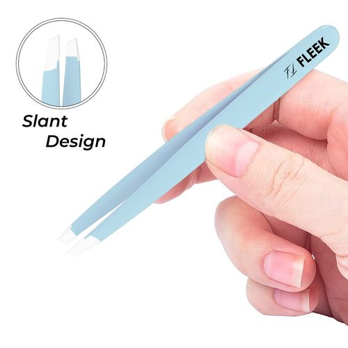 Fleek Eyebrow Tweezers Professional Best Stainless Steel Precision Tweezers Slanted Tweezers for Facial Hair Women & Men (Sky Blue)