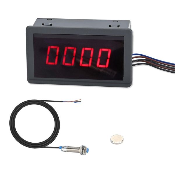 4-Digit Red Led Tachometer, 220V Ac Display Tachometer Motor Speed Meter With Hall Sensor Magnet Sensor