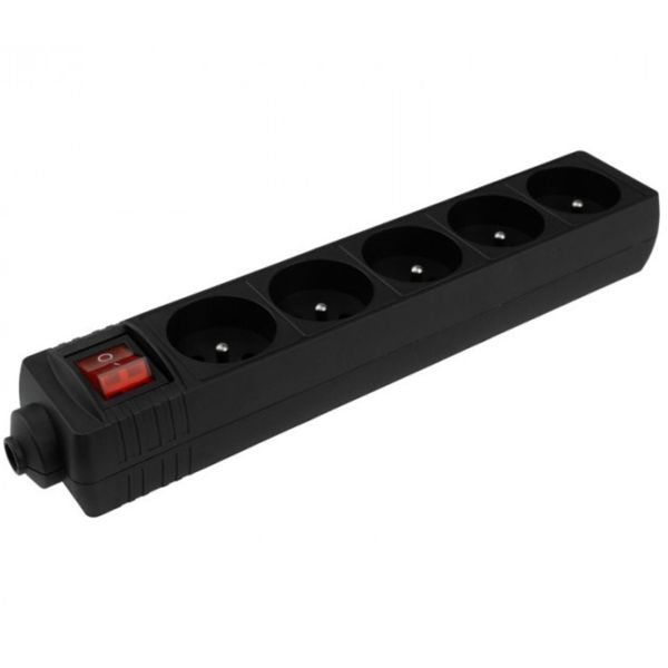 Black Power Strip with 5 Grounded Sockets and On/Off Switch