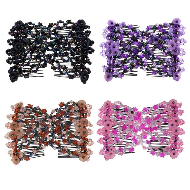 Ruihfas 4pcs Magic Stretch Hair Combs Double Hair Side Combs Ponytail & Updo Clips Hair Styling Accessories for Women Hair Bun Maker