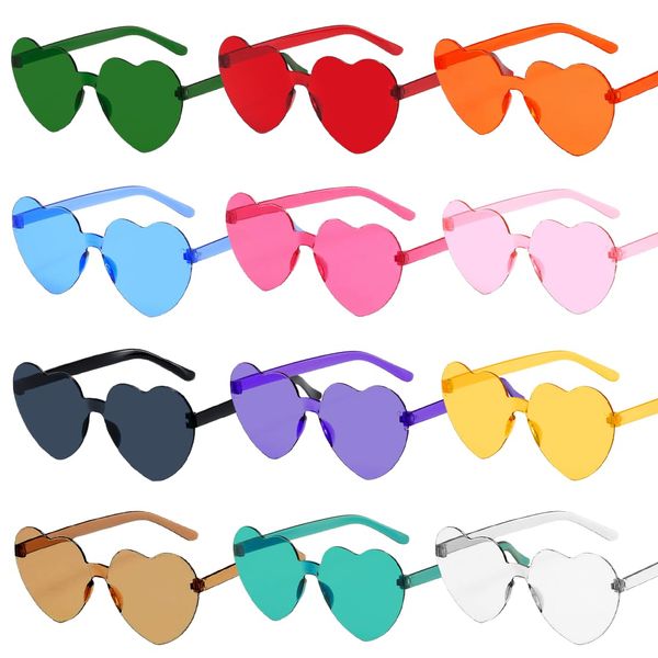 Sprinlot Herz Sonnenbrille Bunt, 12 Paar Herz Party Brillen, Bunt Heart Shaped Brille, Brille Herzform, Lustige Brille für Fasching Foto Requisiten Geburtstags