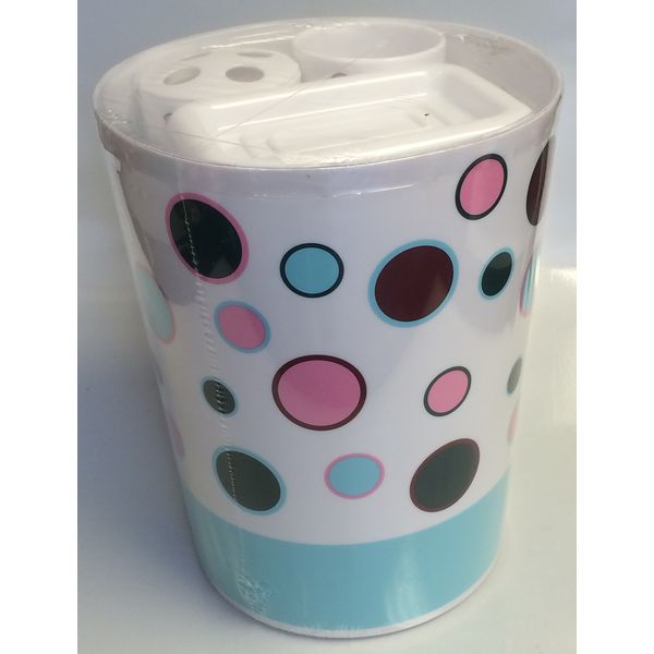 BHP Dots - 4 Piece Plastic Bathroom Set - Cup, Trash Container, Soap Dish, Toothbrush Holder