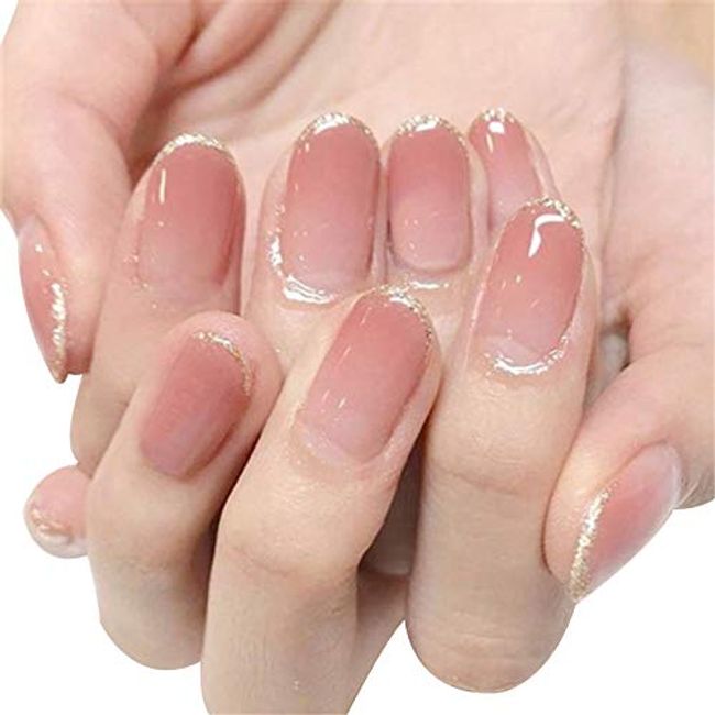 24pcs Short Oval Shaped Glitter Nail Tips Set With 1pc Nail File