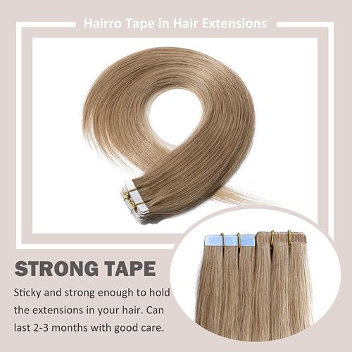 Hairro Blonde Remy Human Hair Tape in Hair Extensions 18 Inch 30g Long Straight Hair Seamless Skin Weft Invisible Double Sided Tape 20pc/pack #27 Dark Blonde +10 Tape Bonds