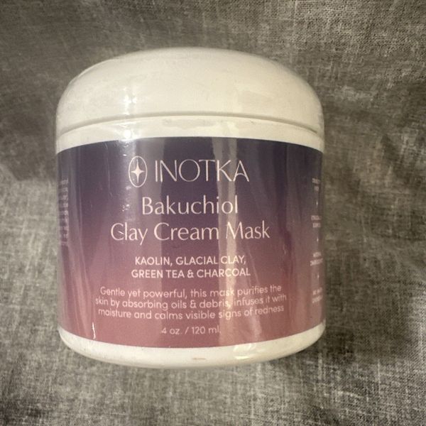 INOTKA Bakuchiol Clay Cream Mask for Face, Kaolin, Charcoal, Glacial Clay, Green