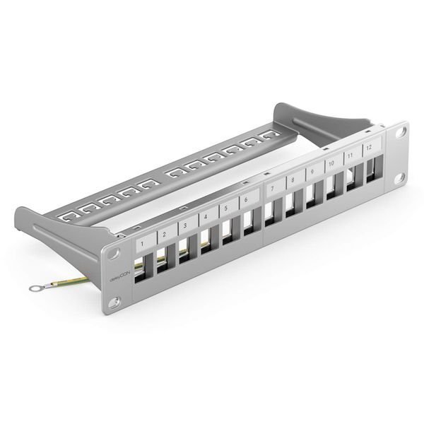 deleyCON 12 Port Patchpanel Patchfeld Modular für Keystone Module 1 HE 10" Zoll Rackeinbau Kompatibel CAT5 CAT6 CAT7 CAT8 LAN Netzwerk Verlegekabel Grau