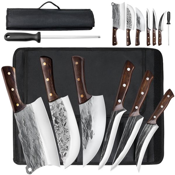 Pro Handmade HAND FORGED DAMASCUS STEEL CHEF KNIFE Set Kitchen Knives with Bag