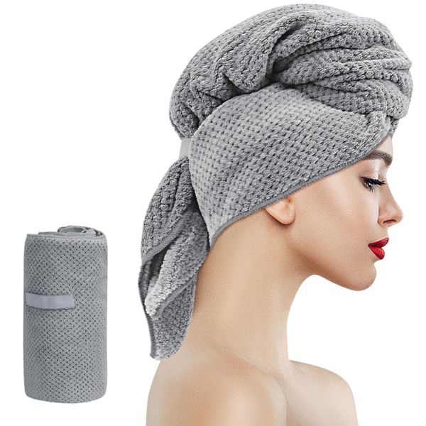 Arqumi Microfiber Hair Towel Wrap,Hair Drying Towels Bath Towels,Hair Turbans for Curly Hair,Long Hair and Short Hair, 41''x23'',Grey