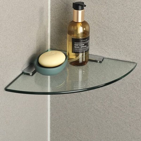 Glass Corner Shelf for Wall, Tempered Floating Glass Shelves for Bathroom 1 P...
