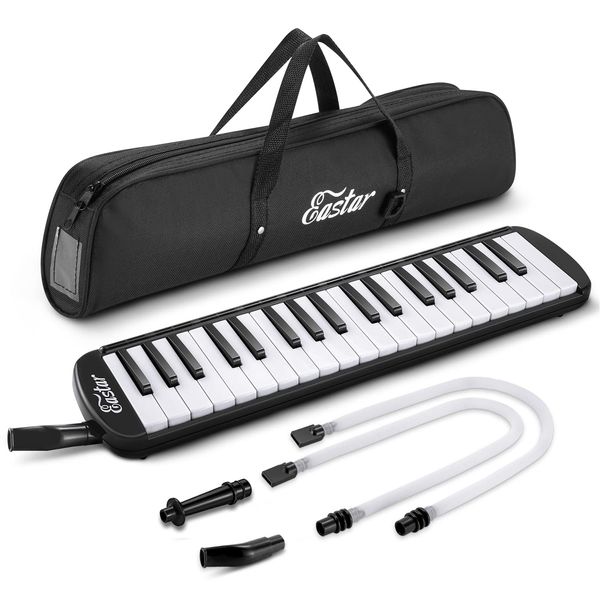 Eastar 37 Key Melodica Instrument with Mouthpiece Air Piano Keyboard,Carrying Bag Black