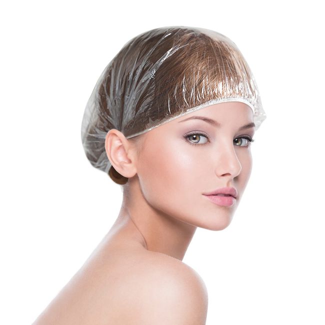 Disposable Hair Plastic Shower Cap - (Pack of 100) Clear Women Shower caps  Waterproof Bath Hat Processing Hair Cover for Treatment Spa Hair Salon and