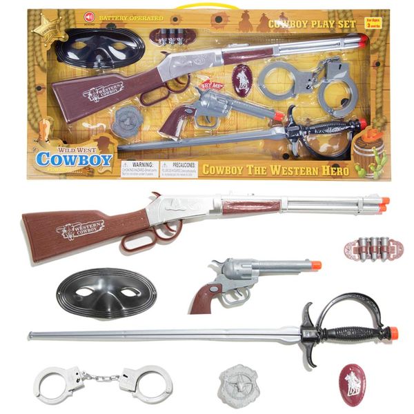 ECCRIS Police Cowbody Accessory Role Play Set For Kids Includes Toy Gun, Pistol, Handcuff, Sword, Mask, Multi-color (TOYGUN004), Medium