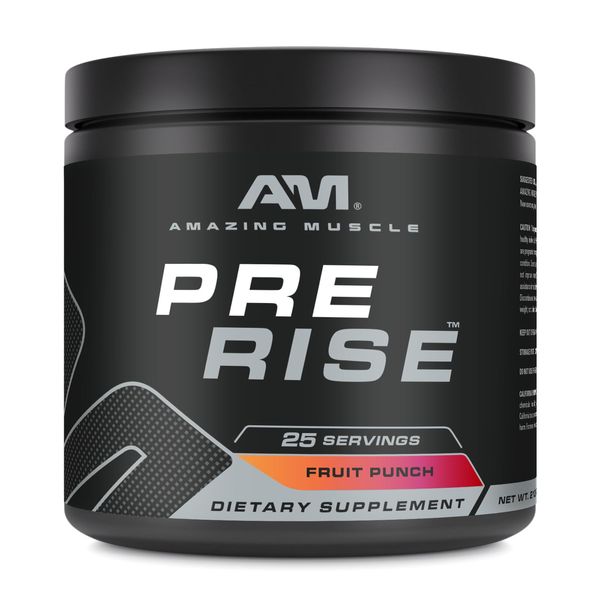 Amazing Muscle Pre Rise | Pre-Workout Powder Supplement with Caffeine & Beta-Alanine for Men & Women | 25 Servings | Fruit Punch Flavor | Blend of Amino Acids & Vitamins | Made in USA