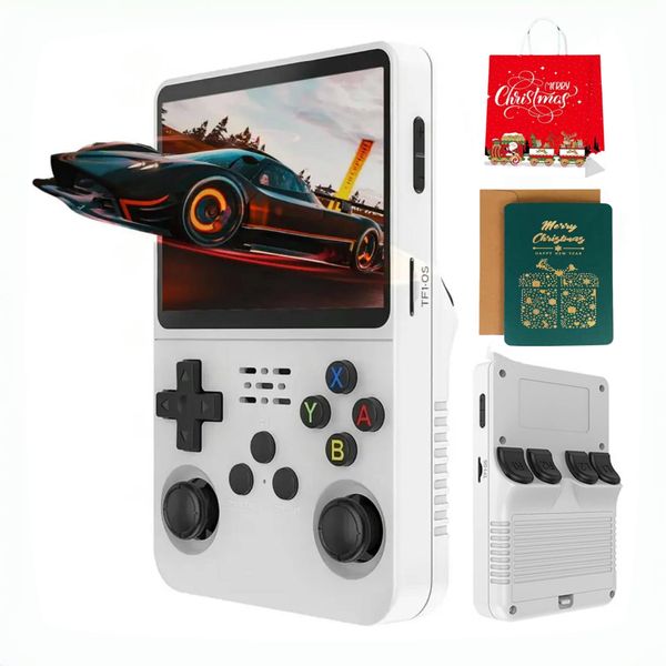 R36s Handheld Game Console, 3.5 Inch IPS Screen Retro Handheld Game Console with 128g TF, Video Games Consoles with 3500mah Battery, Built-in 20000+ Classic Games for Adults Kids (White-128G)