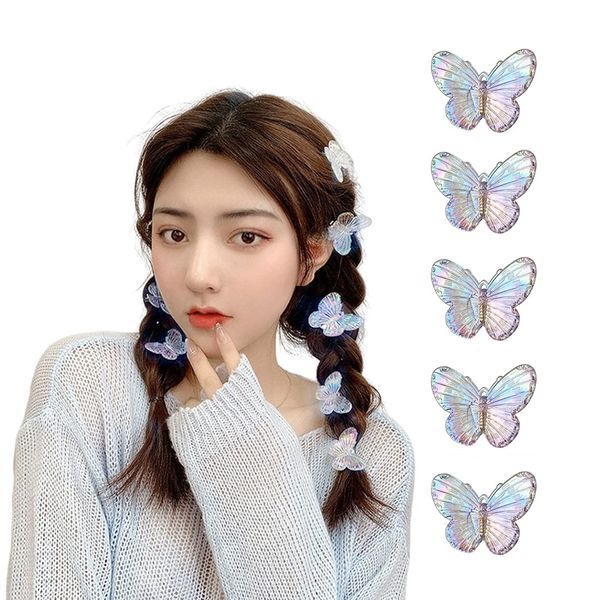 OWIEOW Radium Light Butterfly Hairpin Set of 5 Hair Clip Cute Dakar Hair Ornament Hair Clip Hair Accessory Party Women's (Gray)