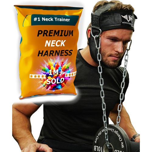 Vikingstrength Neck Harness Padded Strength Trainer- Premium Quality for Neck Curls and Training. Head Exerciser for Sports and Fitness, D ring + V-Strength Workout App