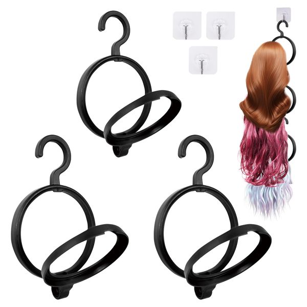 JOINSI Collapsible Wig Hanger Holder, Wig Rack, Hanging Wig Stand for Multiple Wigs For Displaying, Storing And Styling (3 Pack)