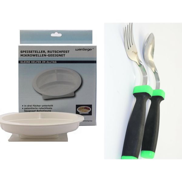 DU-001 No Slip Divide Plate  with suction base + Bendable spoon & fork set