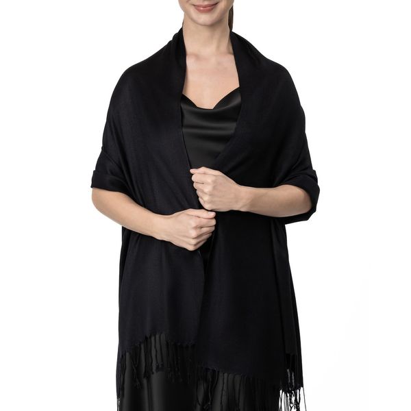 Achillea Large Soft Silky Pashmina Shawl Wrap Scarf in Solid Colors (Black)