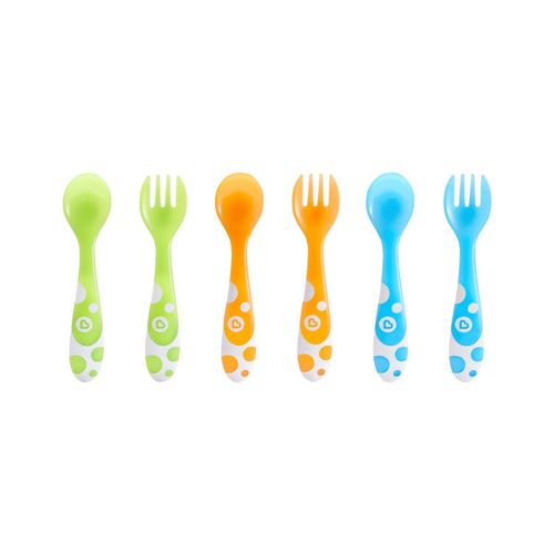 Munchkin Multi-Coloured Forks and Spoons Set of 6, Multi-coloured, (Pack of 6)