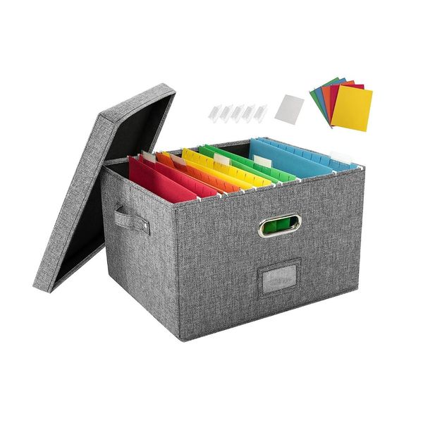 4x JSungo File Box with 20 Hanging Filing Folders, Document Organizer Storage
