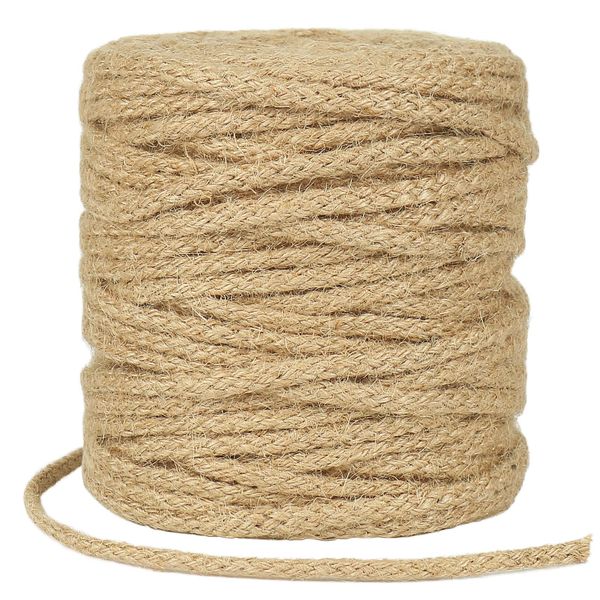 tenn well 5mm Thick Jute Twine String, 50M Braided Jute Garden Rope for Gardening, Cat Scratcher, Gift Wrapping and Crafts Decoration (Brown)