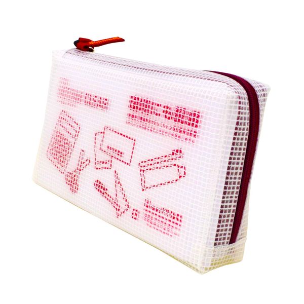 Notum UNCM-B#19 Mesh Case with Gusset, Clear, Passbook Size, Red