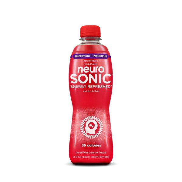 neuroSONIC | Superfruit Infusion | Functional Beverage for Focused Energy, Lightly Carbonated, Vegan & Low Sugar; 14.5 Fl Oz (Pack of 12)