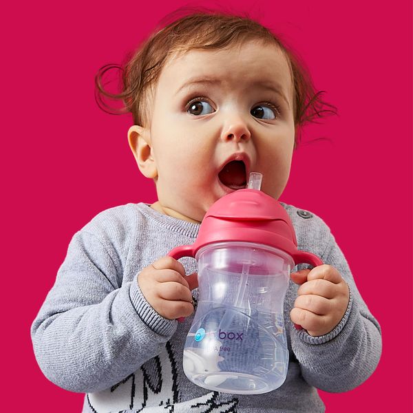 b.box Sippy Cup | Drink from any Angle | Fliptop, Weighted Straw, Leak Proof & Easy Grip | BPA Free, Dishwasher safe | From 6m+ | 240ml/8 oz (Raspberry)