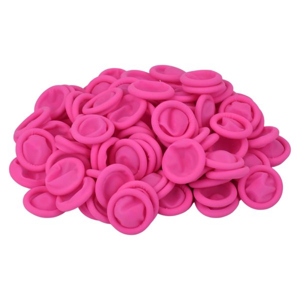 100 Pcs Finger Cots, Disposable Finger Protectors, Latex Anti-Static Finger Tip Rubber Protect Keeping Dressing Dry and Clean (100 Pcs, Pink)