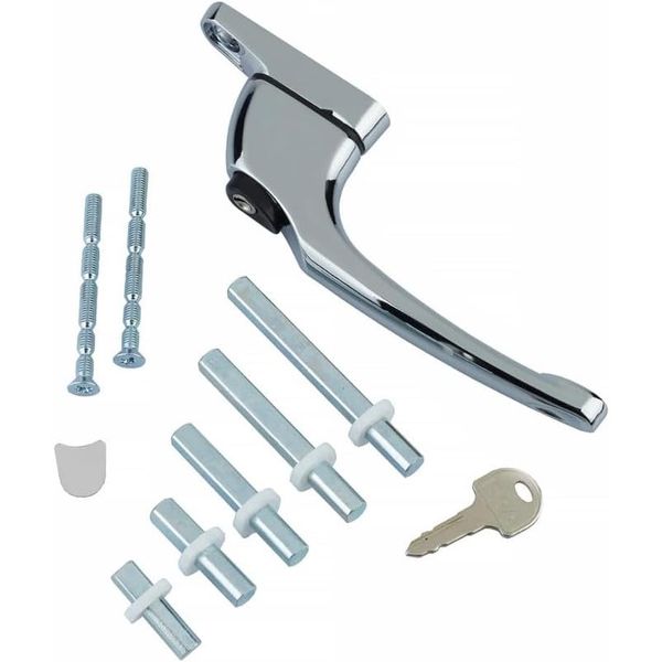 Fixrello 1 x Chrome Window Handles for uPVC Windows - uPVC Window Handle for uPVC Windows and Double Glazing - Window Lock Function - Multi-Spindle and Universal Locking & Turning