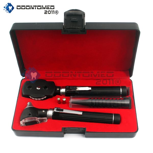 FIBER OPTIC OTOSCOPE Ophthalmoscope LED ENT SET BLACK