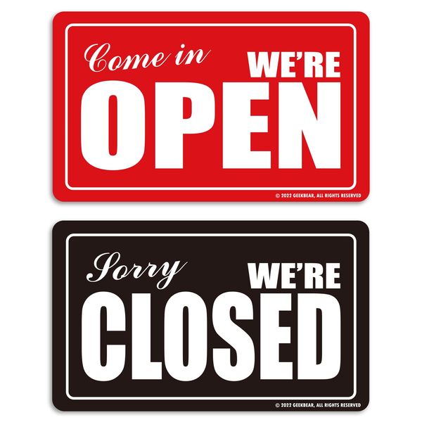 Open Closed Sign (01. Red & Black)オープンクローズドサイン（01. 赤と黒）-オールインワンパッケージ/両面オープン&クローズドサイン-ヴィンテージオープンクローズドサイン-返品またはすぐ戻るサイン-入ってくるオープンまたはごめんなさいクローズドサイン