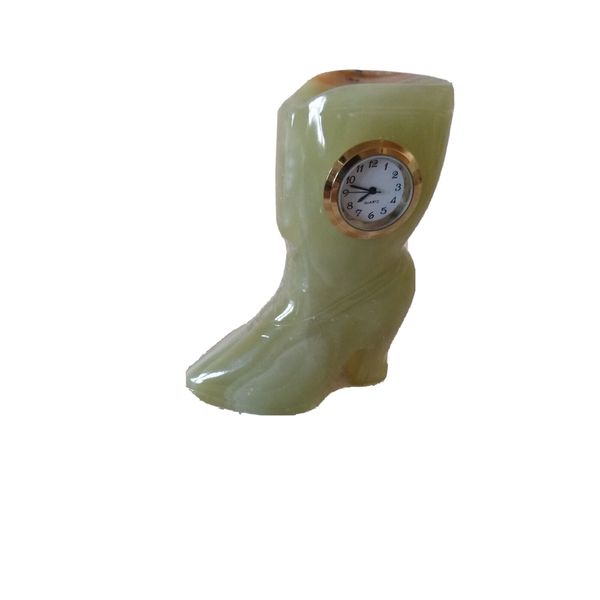 Natural Green Onyx Shoe Shape Handmade Table Clock, Home Décor . FREE SHIPPING -