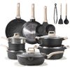 21Pcs Pots and Pans Set Nonstick, Cookware Set Black Granite Induction Kitchen C
