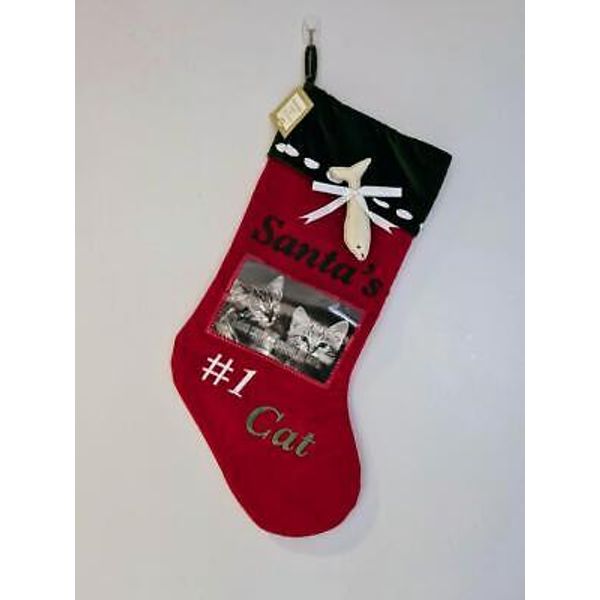 C & F Enterprises SANTA'S #1 CAT Velvet Christmas Stocking Photo Pocket Fish Pet