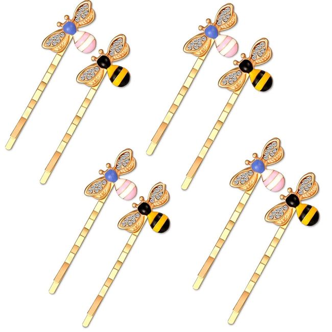 8 Stück exquisite Haarnadeln aus Legierung mit Kristall-Bienen-Haarspange, Honigbienenen-Bobby-Pins, Hochzeit, Party, Brautjungfer, Haarschmuck, Accessoires für Frauen, Mädchen und Teenager (2 Farben)