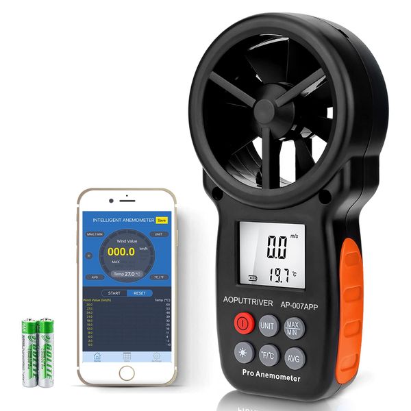 Digital Anemometer, Wind Anemometer, Bluetooth Connection, APP Connection, Handheld Anemometer, Thermometer, Backlight, Auto Off, Drone, Japanese Instruction Manual Included