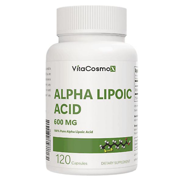 VitaCosmoX Alpha Lipoic Acid (ALA) 600mg Per Serving - 120 Vegetable Capsules