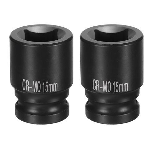 HARFINGTON 2pcs 4 Point Square Socket 1/2" Drive 15mm Metric Square Impact Socket CR-MO Blackening Standard Wheel Sockets Pneumatic Socket Tool for Auto Repair Mechanical Maintenance Home Use