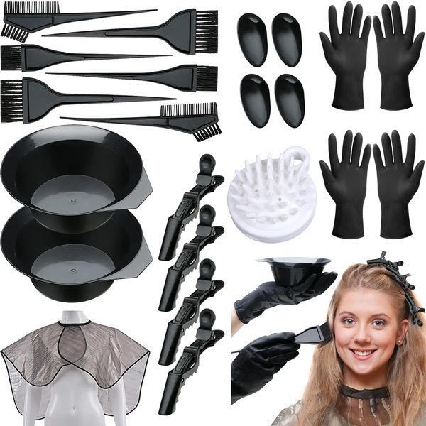 Kakveiai 22 StückHaarfärbepinsel Haare Faerben Set, Haar Färben Färbung Set, Färben Färbung Set, Haarfärbe-Set, Wiederholbar,mit Kopfhaut Massagebürste, für DIY Salon Haarfärbemittel,Friseur Zubehör