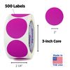 ChromaLabel 2 Inch Round Label Permanent Color Code Dot Stickers, 500 Labels per Roll, Fluorescent Purple